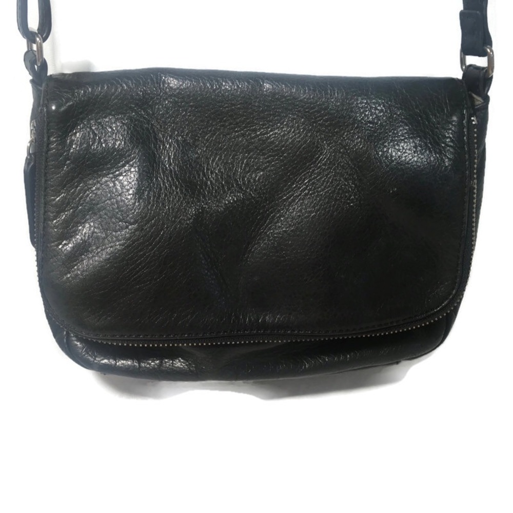 Margot Crossbody Black Leather Zipper Flap Adjustable Strap Lined Small Bag